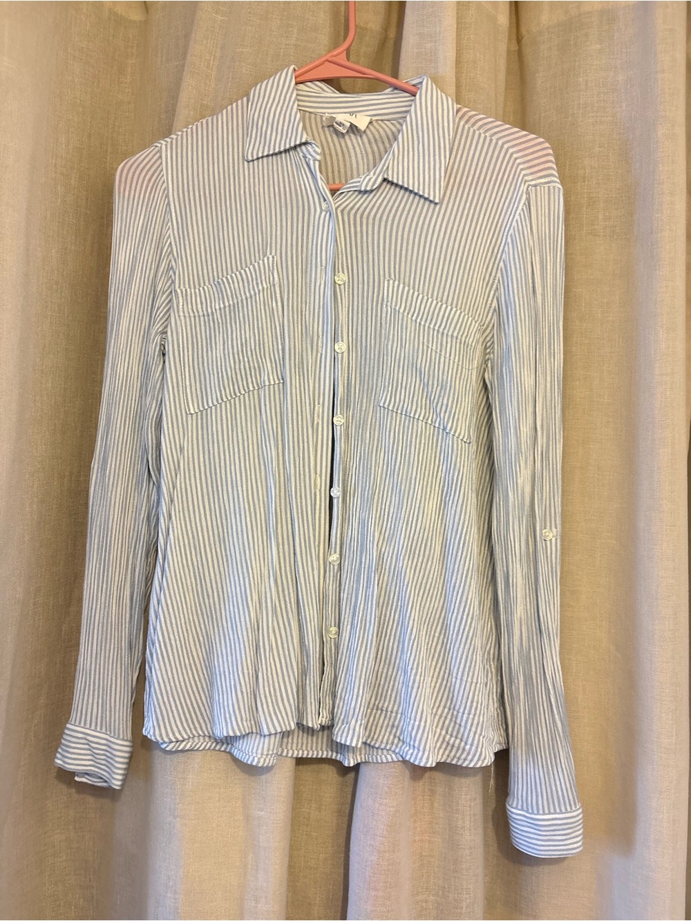 Olive & Oak Light Blue & White Striped Blouse